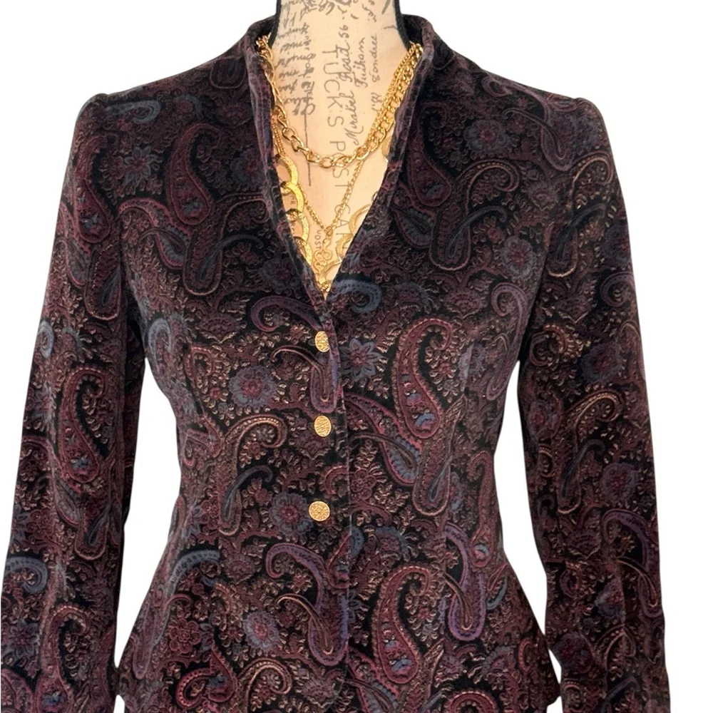 Dark Purple Vintage Paisley Handmade Knickerbocker Two Piece Set Size XS/S - Picture 2 of 7
